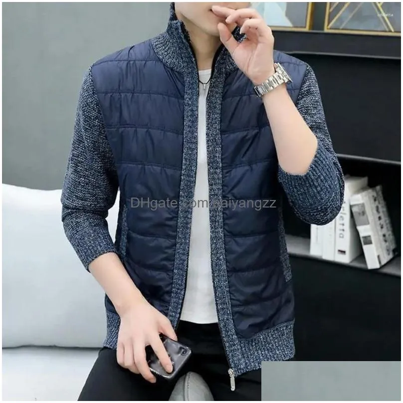 mens jackets contrast color men jacketwork coat cozy winter sweater knitted thick warm padded plush stand