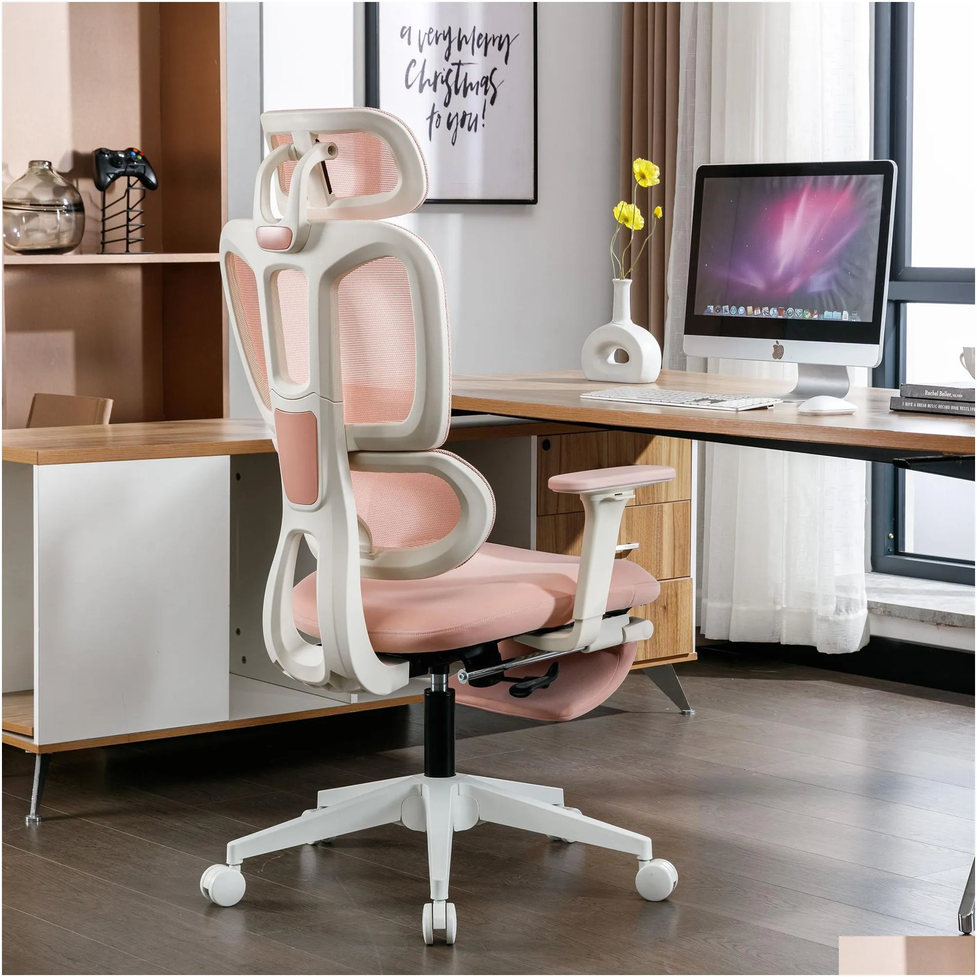 ergonomic mesh office chair with 2d adjustable armrest,high back desk computer chair,pink