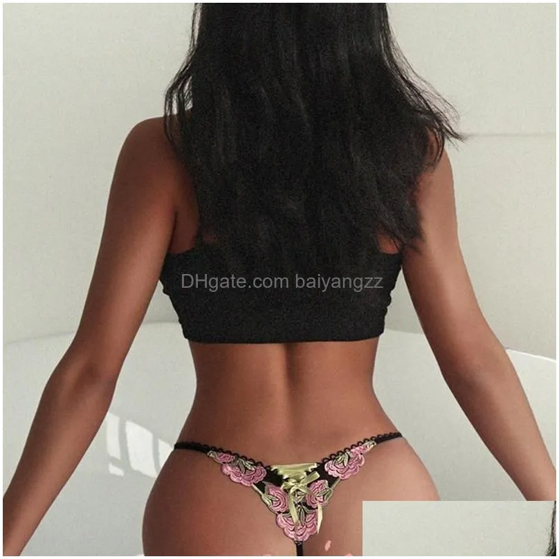 womens panties embroidery luxury low waist mesh hollow out thong lingerie sexy string flower women underwear see through