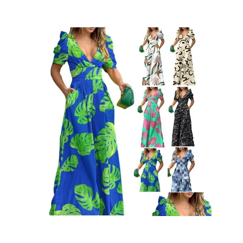 Plus Size Dresses V-Neck Dress Womens Spring Summer Print Mticolor Tube Top Y High Waist Drop Delivery Dhjyj