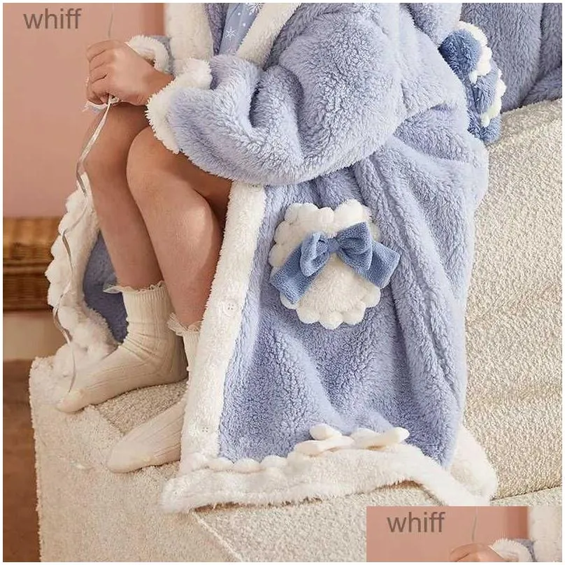 towels robes kids hooded robe for girls winter 2023 new princess child girl thick keep warm long nightgown coral fleece soft bathrobe