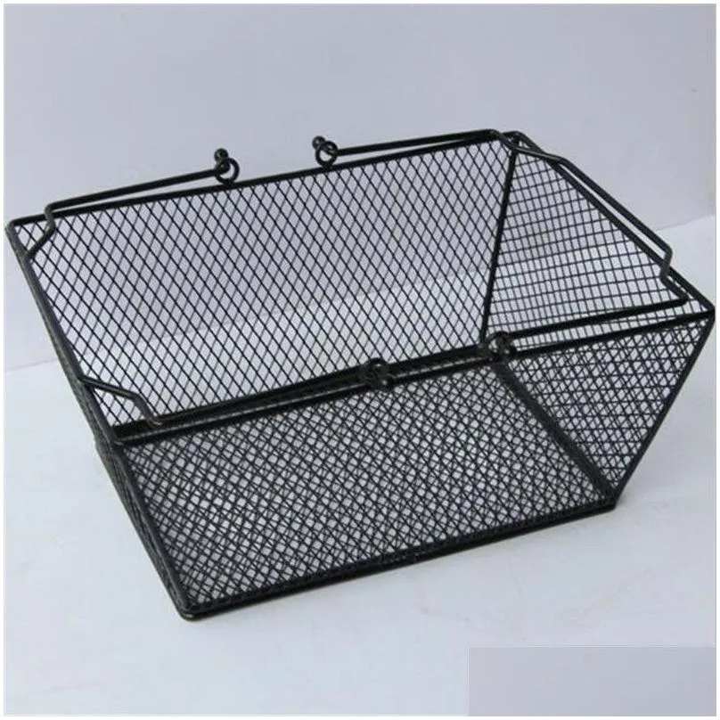 new shopping baskets for cosmetics ,powder coated bastket for cosmetics store wire mesh basket with metal handles free shipping