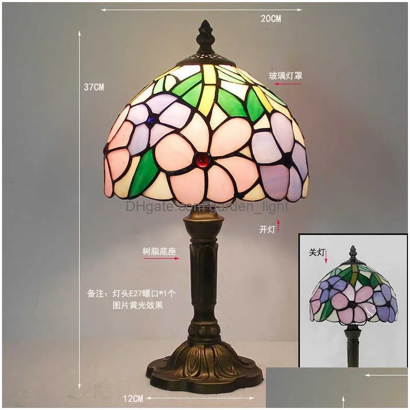 s tiffany color glass shade resin base retro mediterranean style table lamp bedroom dining room art desk light 1229