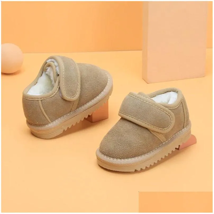 first walkers genuine leather winter baby shoes warm plush toddler boys girls cotton rubber sole outdoor tennis fashion little kids