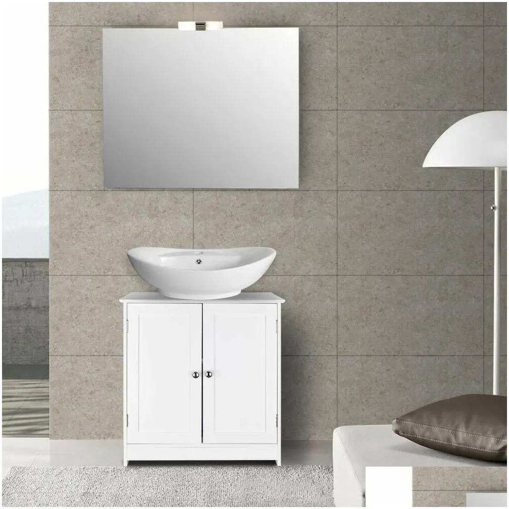 modern bathroom vessel sink vanity storage cabinet w/ 2 shelf white wood