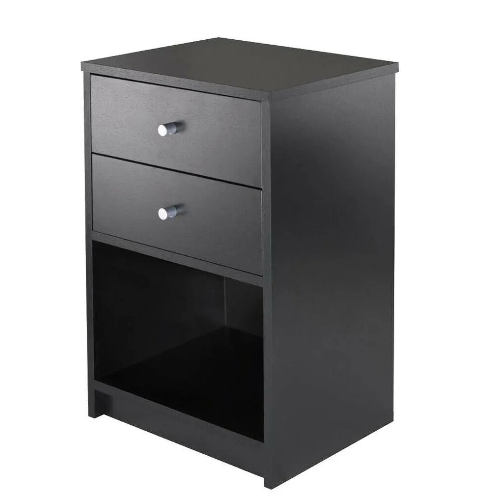 nightstand bedside end table 2 drawer storage shelf bedroom furniture black263z