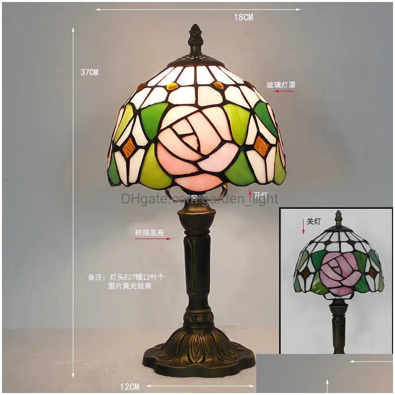 s tiffany color glass shade resin base retro mediterranean style table lamp bedroom dining room art desk light 1229