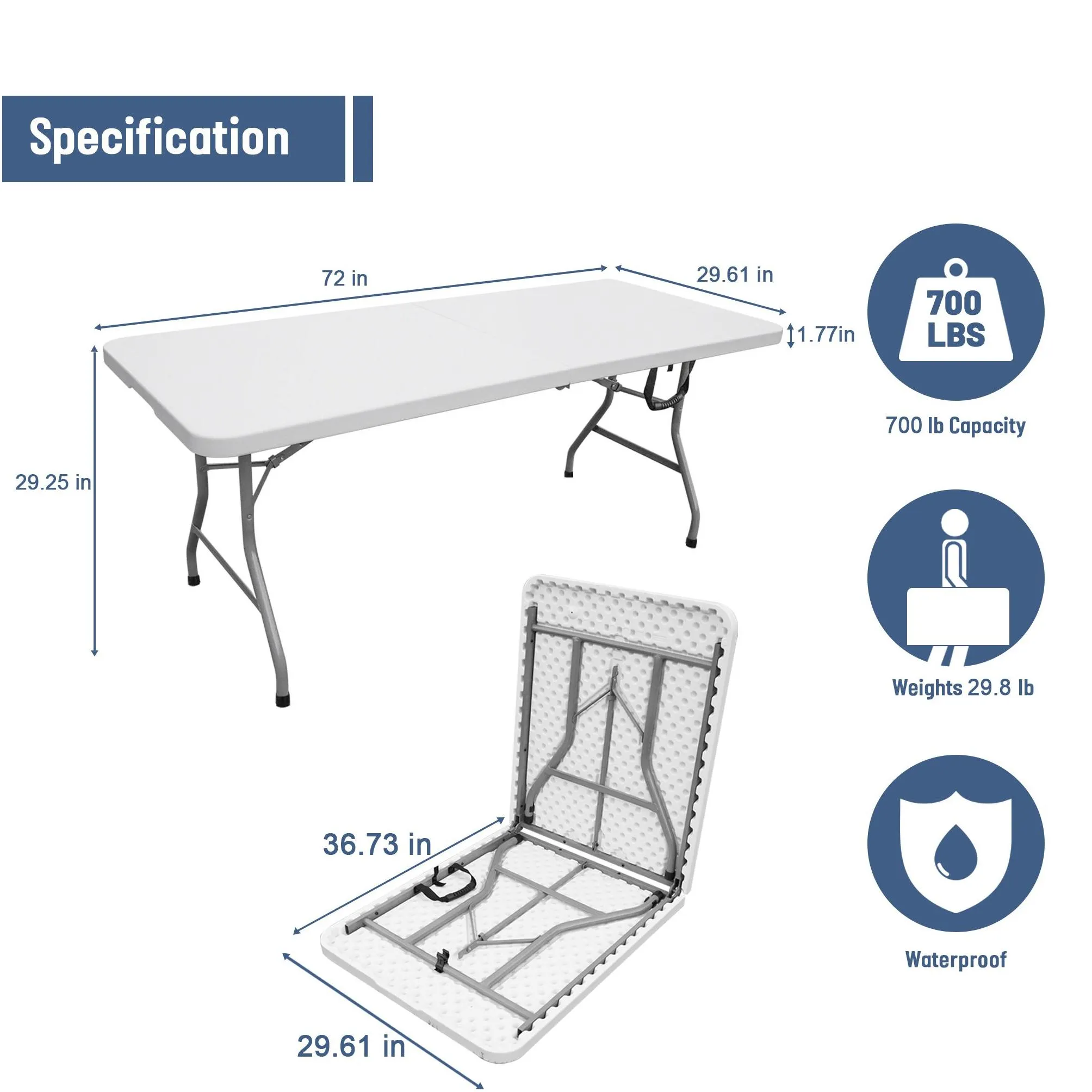 6ft rectangle banquet folding table for indoor outdoor, white