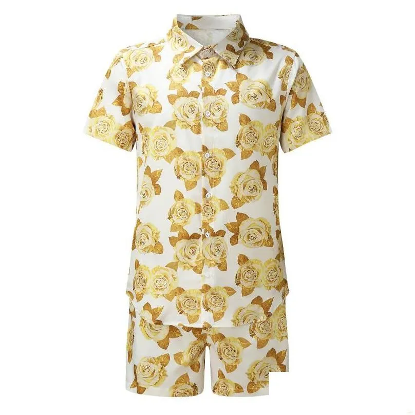 Men`S Tracksuits Mens Tracksuits Hawaiian Print Sets Short Sleeve Shirt Beach Shorts Set Two-Piece Oversized Fitness Men Clothing Con Dhpkq
