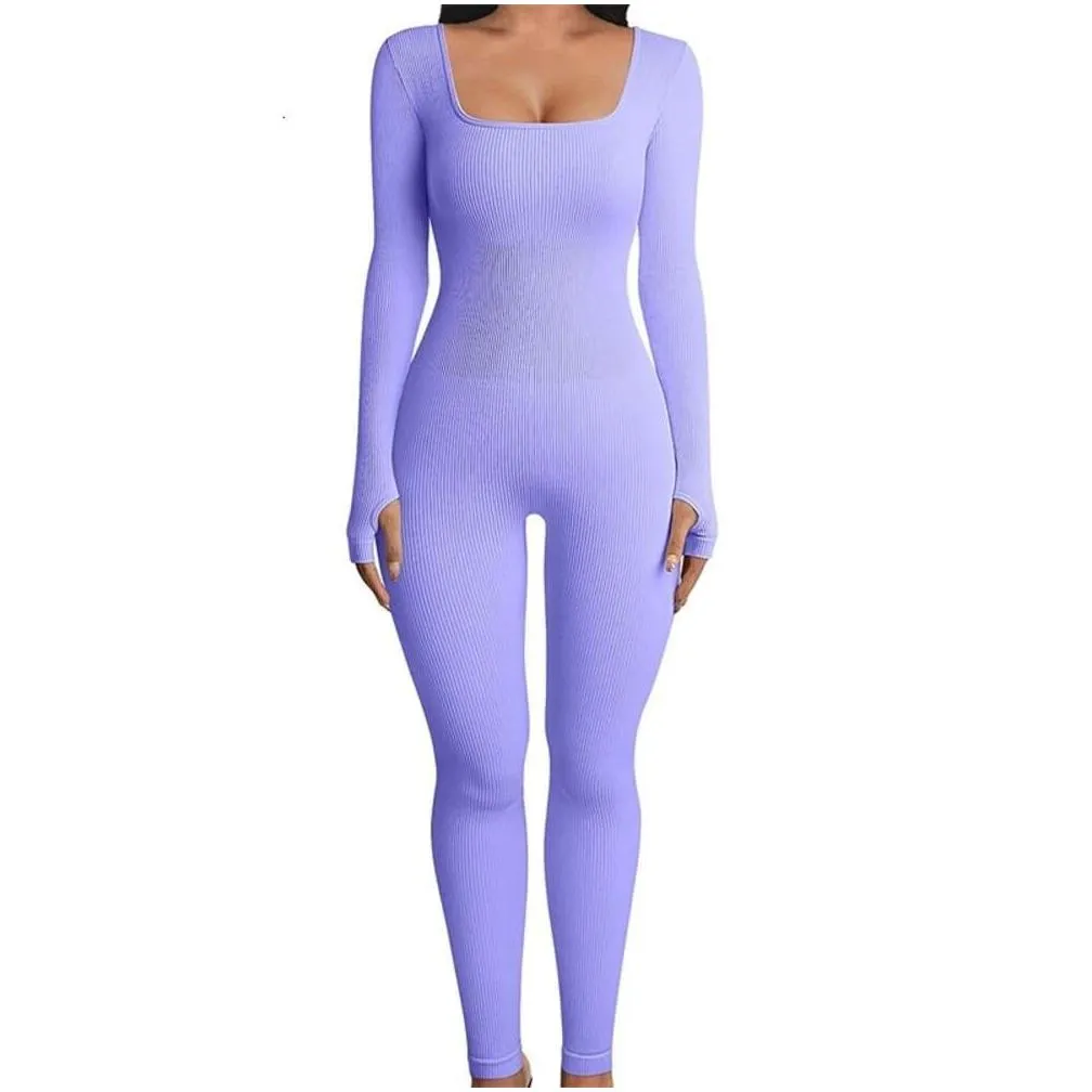 Women`S Jumpsuits & Rompers Women Jumpsuits Autumn And Winter New Product With Threaded Square Neck Buttocks Lifting Slim Fitting Y R Dhdaj