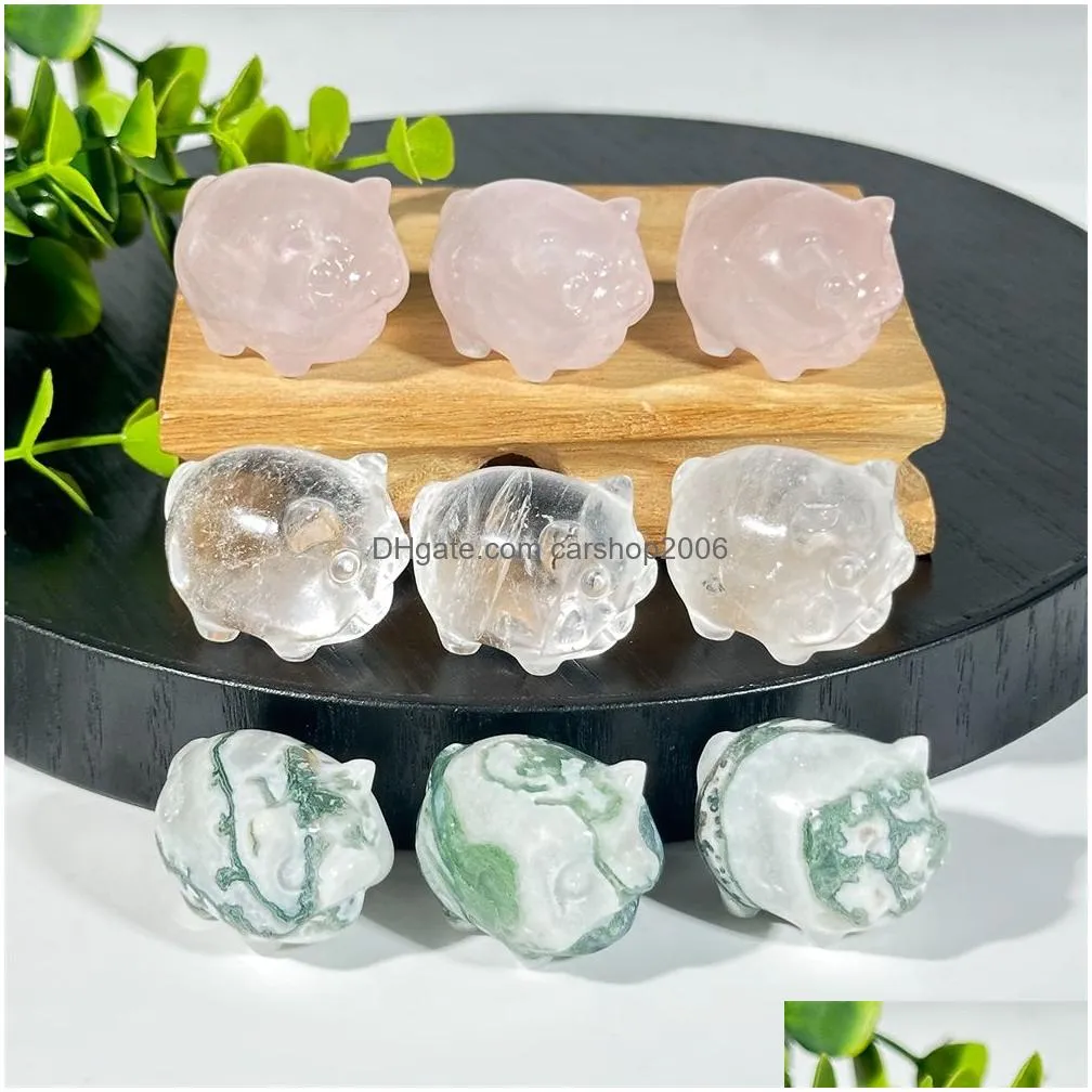 arts and crafts natural crystal stone ornaments carved animalia pig reiki healing quartz mineral tumbled gemstones hand home decorat