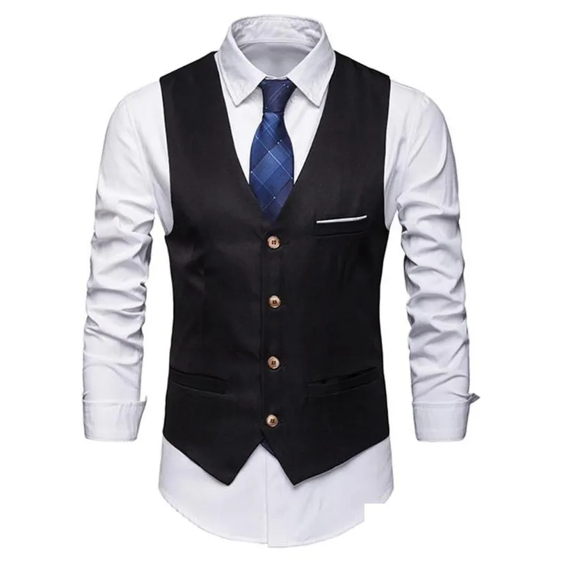 Men`S Vests Mens Vests Dress For Men Slim Fits Suit Vest Male Waistcoat Gilet Homme Casual Sleeveless Formal Business Chaleco Hombreme Dhk8P