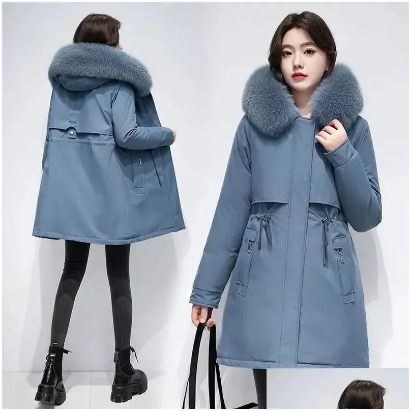 women`s trench coats puffer jacket women warm clothes down female 2024 winter fur lining hooded parkas thick snow wear