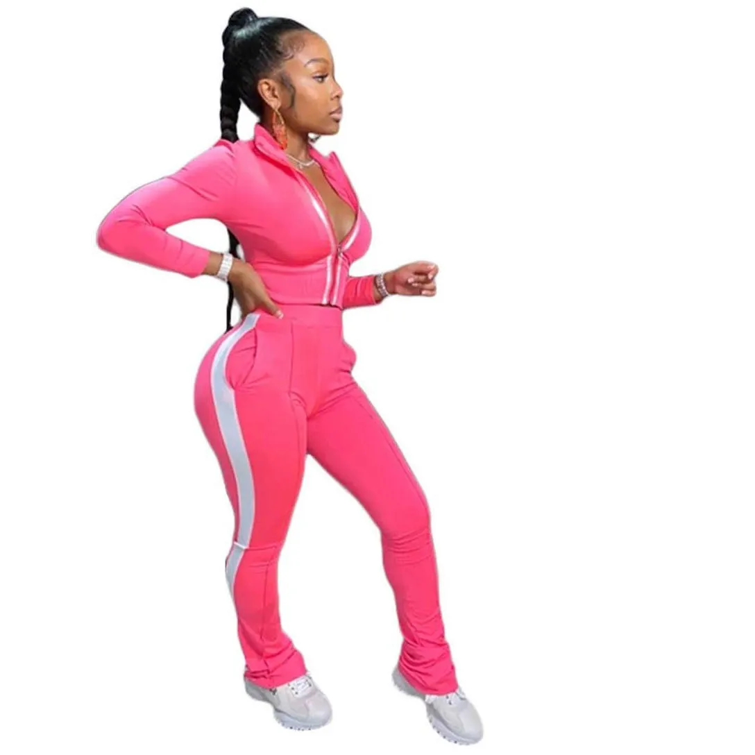 Women`S Tracksuits Womens Two Piece Set Designer Tracksuit Strip Zipper Jacket Long Sleeve Pants Sets 2 Outfits Bodycon Sports Drop D Dhbjk