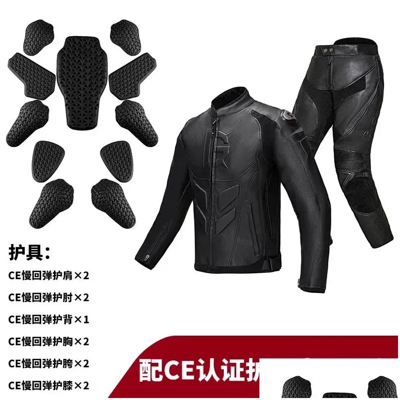 motorcycle apparel riding suit winter anti drop pants knight windproof men`s women`s leather jacket set