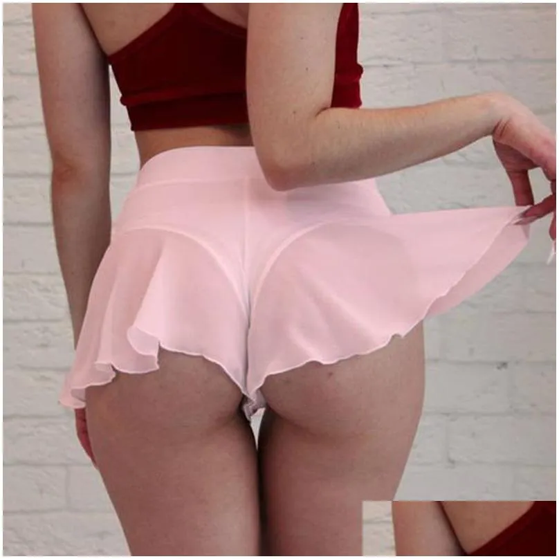 Skirts Womens See-Through Mesh Frilly Skirt Lace Waistband Er Ups Beachwear Solid Color High Waist Miniskirt With G-String Drop Deliv Dh0A5