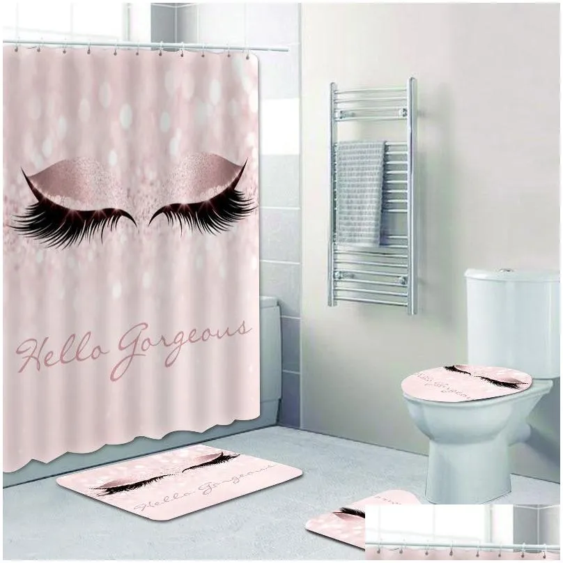 girly rose gold eyelash makeup shower curtain bath curtain set spark rose drip bathroom curtain eye lash beauty salon home decor