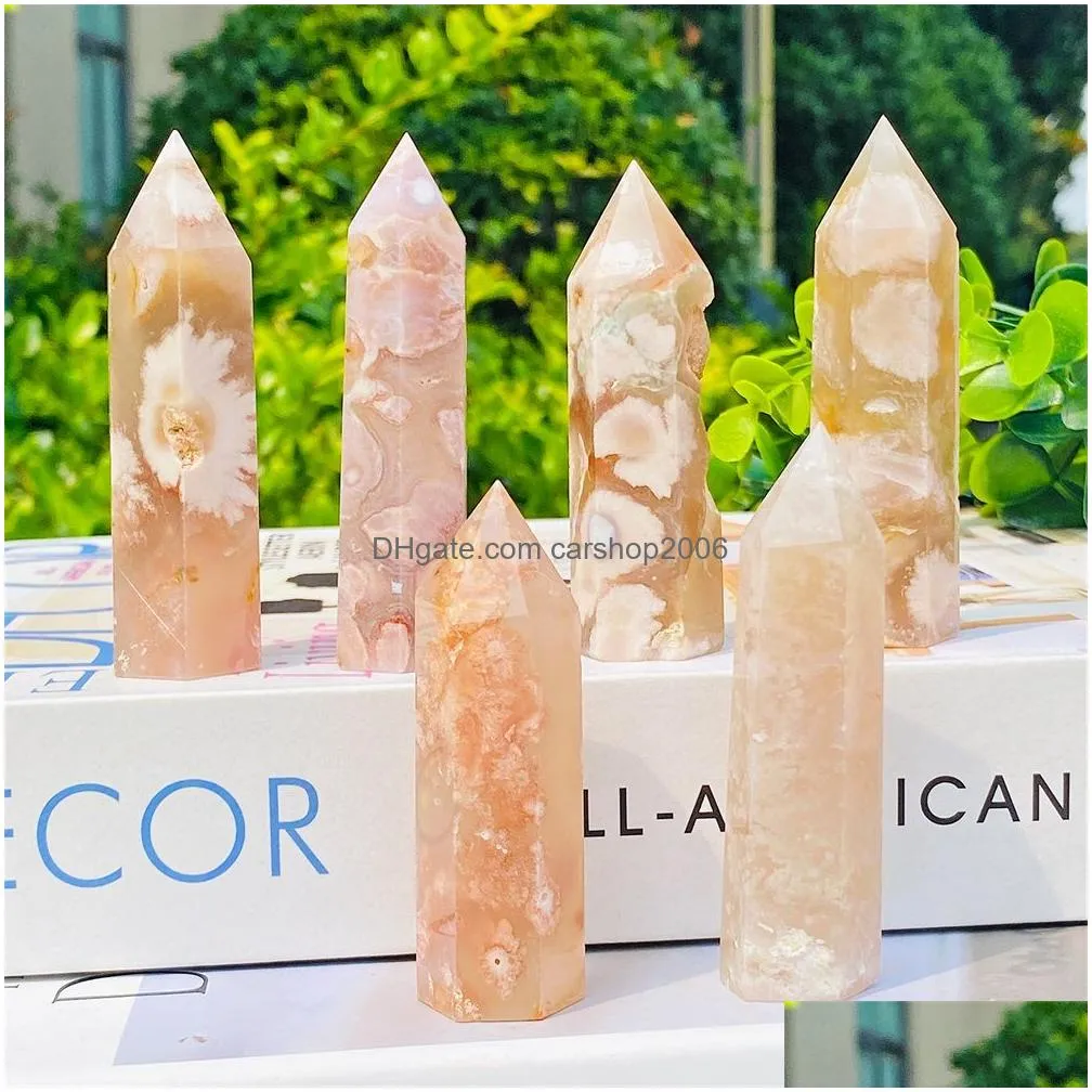 arts and crafts arts gifts home garden natural cherry blossom agate point wand tower obelisk healing crystal decoration minerals