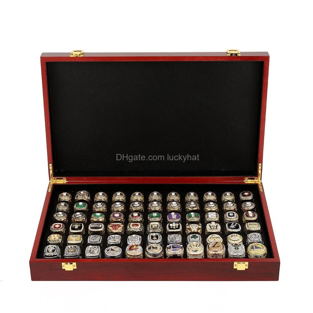 Solitaire Ring 55Pcs 1967 To 2023 Basketball Team Champions Championship Ring Set With Wooden Box Souvenir Men Women Boy Fan Brithday Dhdpc