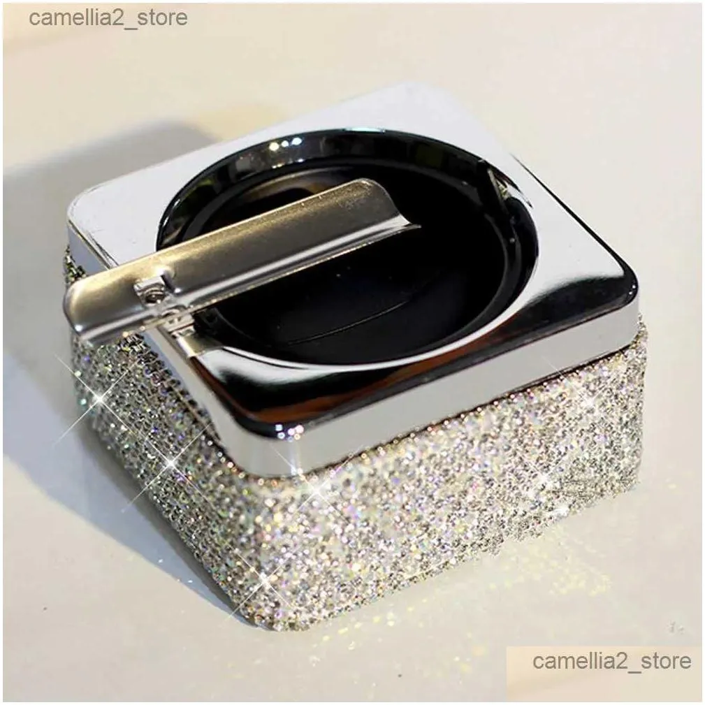 car ashtrays luxury rhinestone cystal pasted cigarette ashtray for car home office unique refined ashtray for women gift q231125