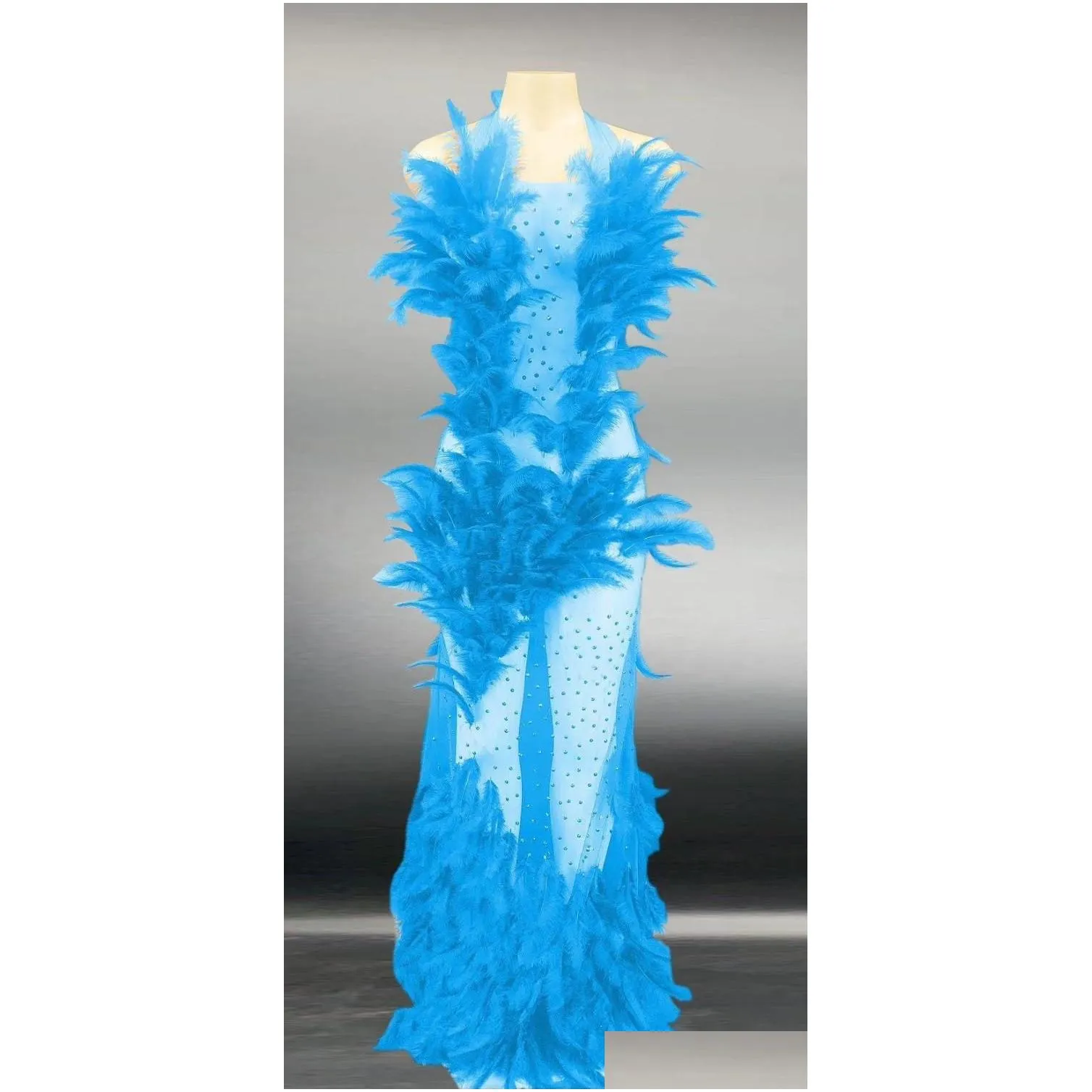 Basic & Casual Dresses Casual Dresses Women Y Rhinestones See Through Mesh Mticolor Feathers Long Dress Evening Wedding Party Singer Dhauc