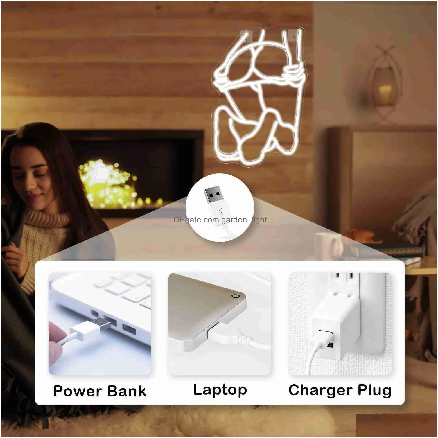 Led Neon Light Woman Lady Figure Wall Decor Sign For Bedroom, Bar, Home ...