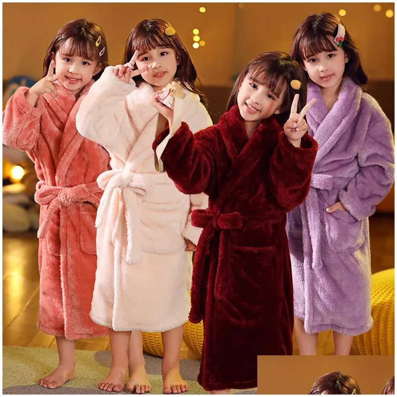 robes towels robes mudipanda winter kids sleepwear robe flannel warm bathrobe for girls teenagers children pajamas for boys 214 years
