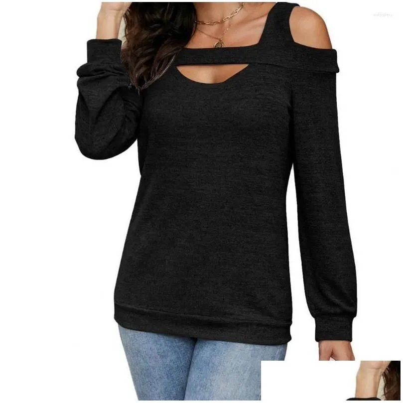 Women`S Plus Size Hoodies & Sweatshirts Women T Shirts Long Sleeves Spring Autumn Tops Hollow Out Square Neck Lady Solid Color Off Sh Dhcgz