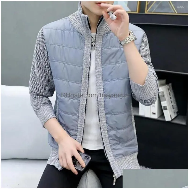 mens jackets contrast color men jacketwork coat cozy winter sweater knitted thick warm padded plush stand