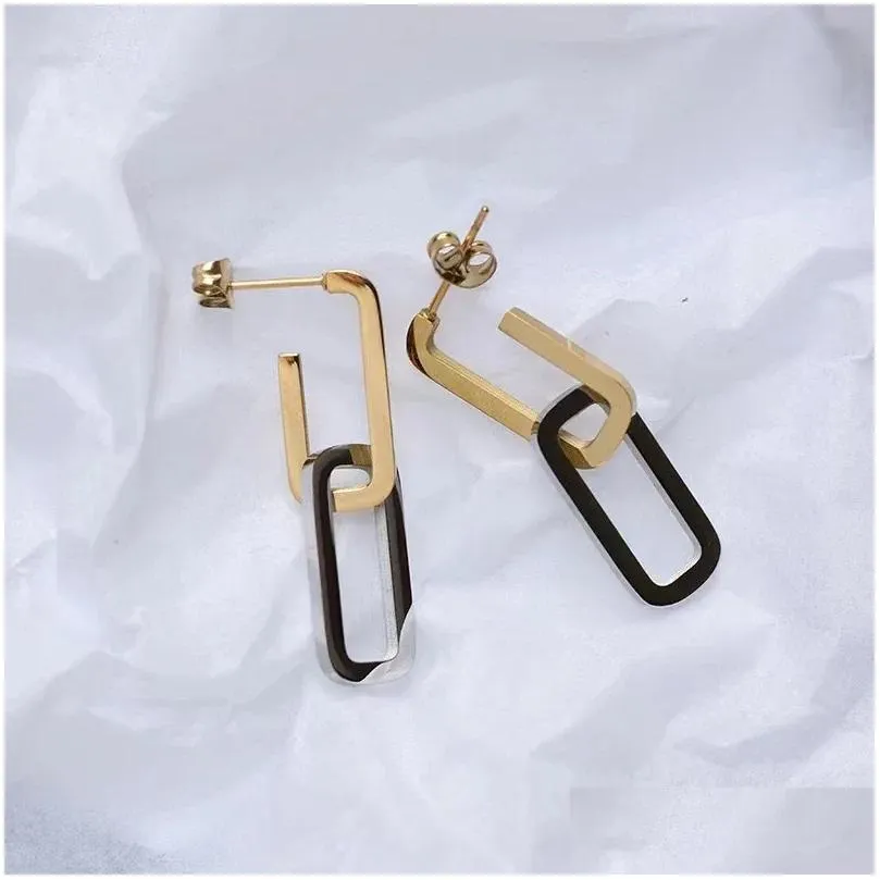 dangle earrings smooth surface high-end for women stainless steel drop post studs classic luxury fashion metal styles gifts c1094