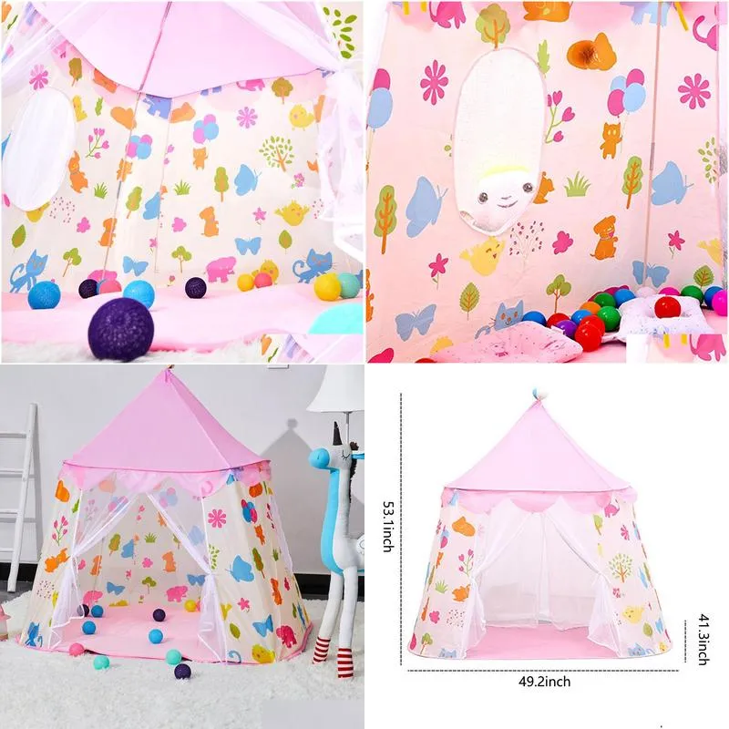 children`s princess castle tent - pink playhouse