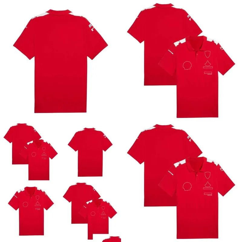 f1 team driver t-shirt red short sleeve lapel polo shirt men`s plus size custom quick-drying racing clothes