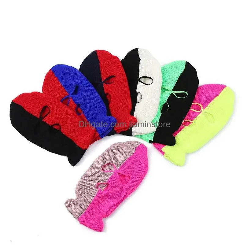 Fashion Face Masks & Neck Gaiter Two-Color 3 Holes Fl Face Er Ski Mask Hat Personality Uni Army Tactical Cs Windproof Clava Cap Winter Dhy0Z