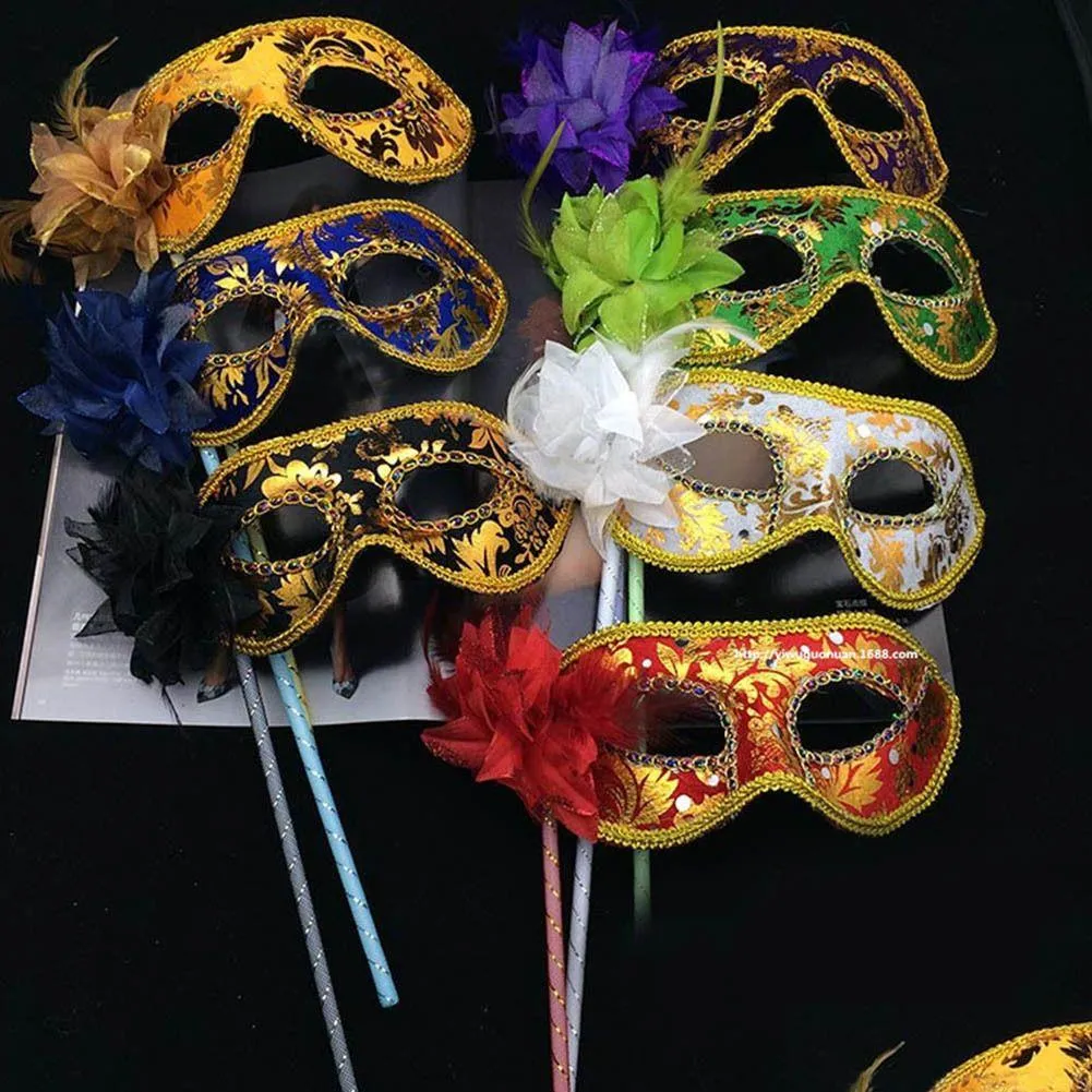 party masks sexy venetian venice holder feather flower wedding carnival performance purple costume sex lady masquerade 230216