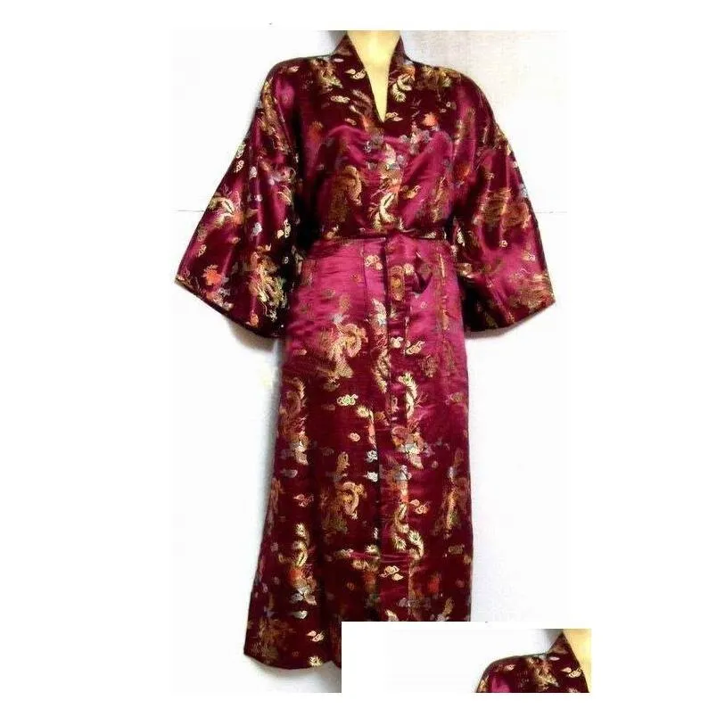 Men`S Sleepwear Promotion Black Mens Silk Bathrobe Classic Chinese Traditional Printed Kimono Gown Size S M L Xl Xxl Zr14 Drop Delive Dhugl