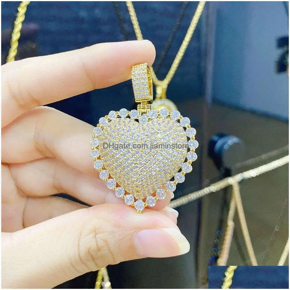 Pendant Necklaces Rq Gold Color Broken Heart Pendants Necklaces Bling Brass With Aaa Zircon Mens Hip Hop Jewelry Drop Delivery Jewelry Dhsed