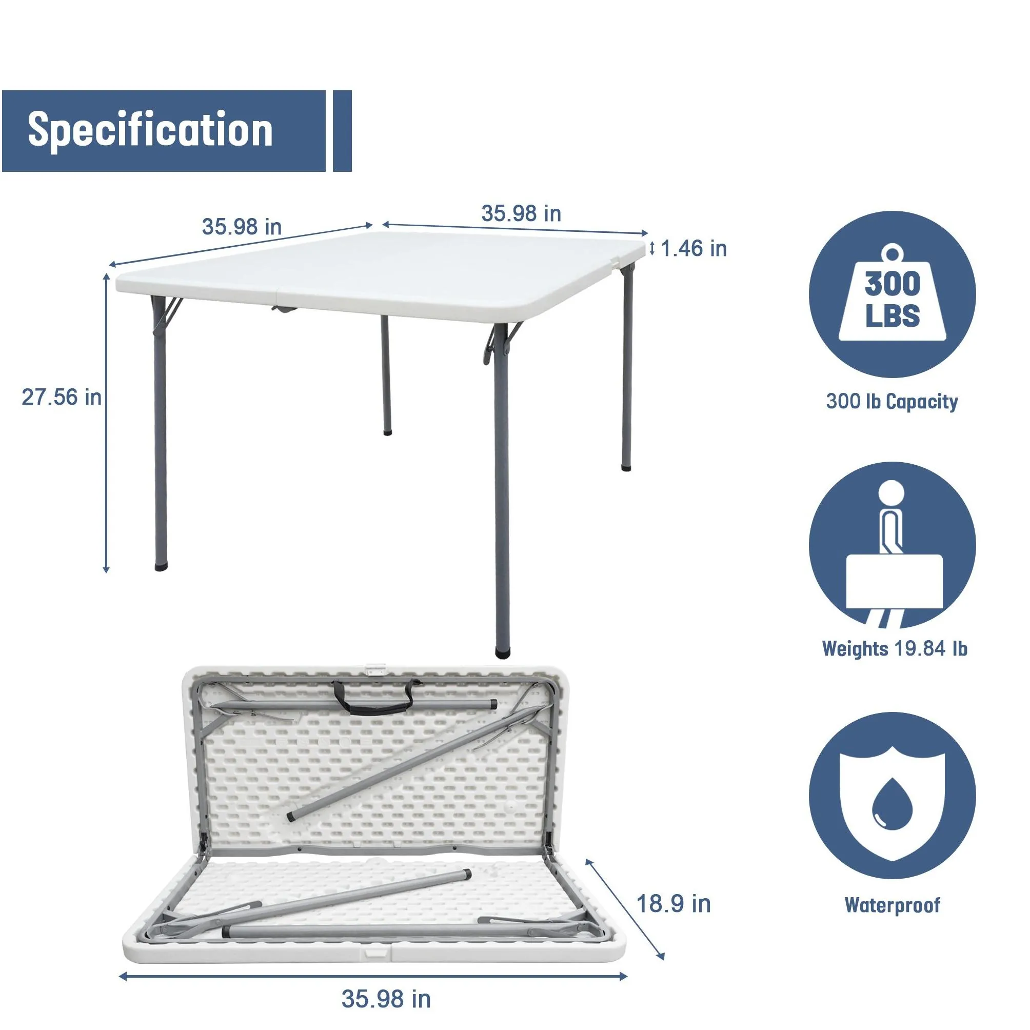 3ft square banquet folding table for indoor outdoor, white