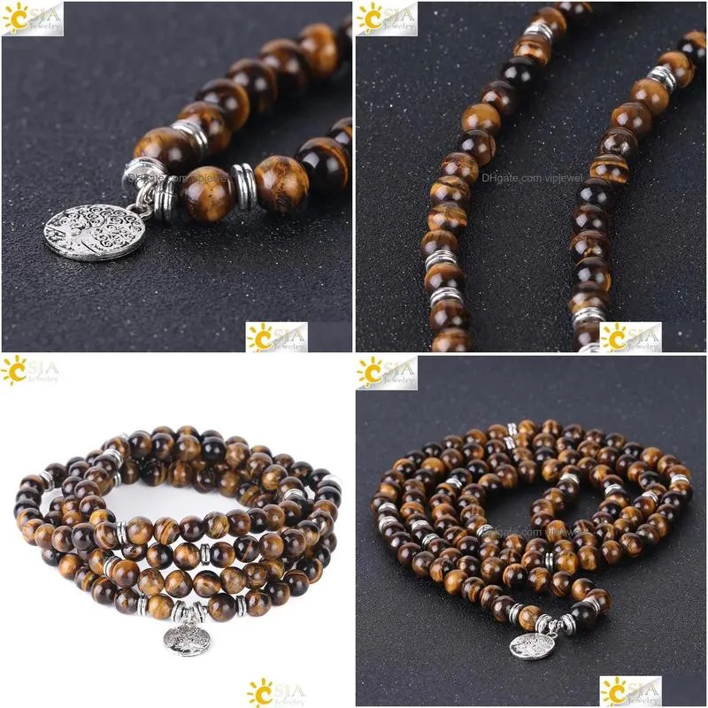 bracelets csja 108 chakra natural gem stone tiger eye homme bracelets japamala 8mm mala beads wrapped bangle men meditation jewellery