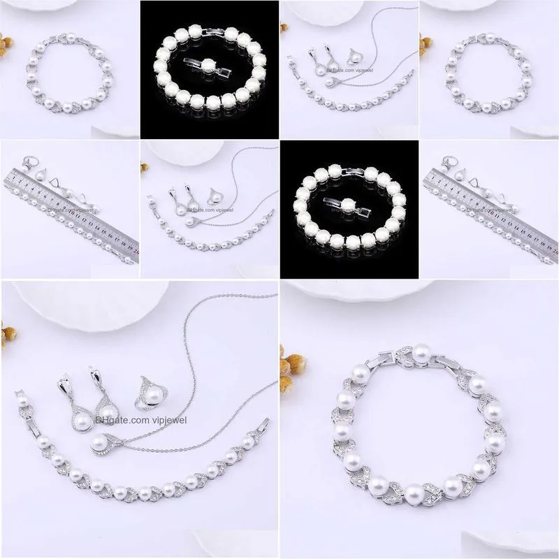 light luxury style clavicle chain temperament full of diamond zircon ring bracelet earrings pearl necklace headpiece zln240104