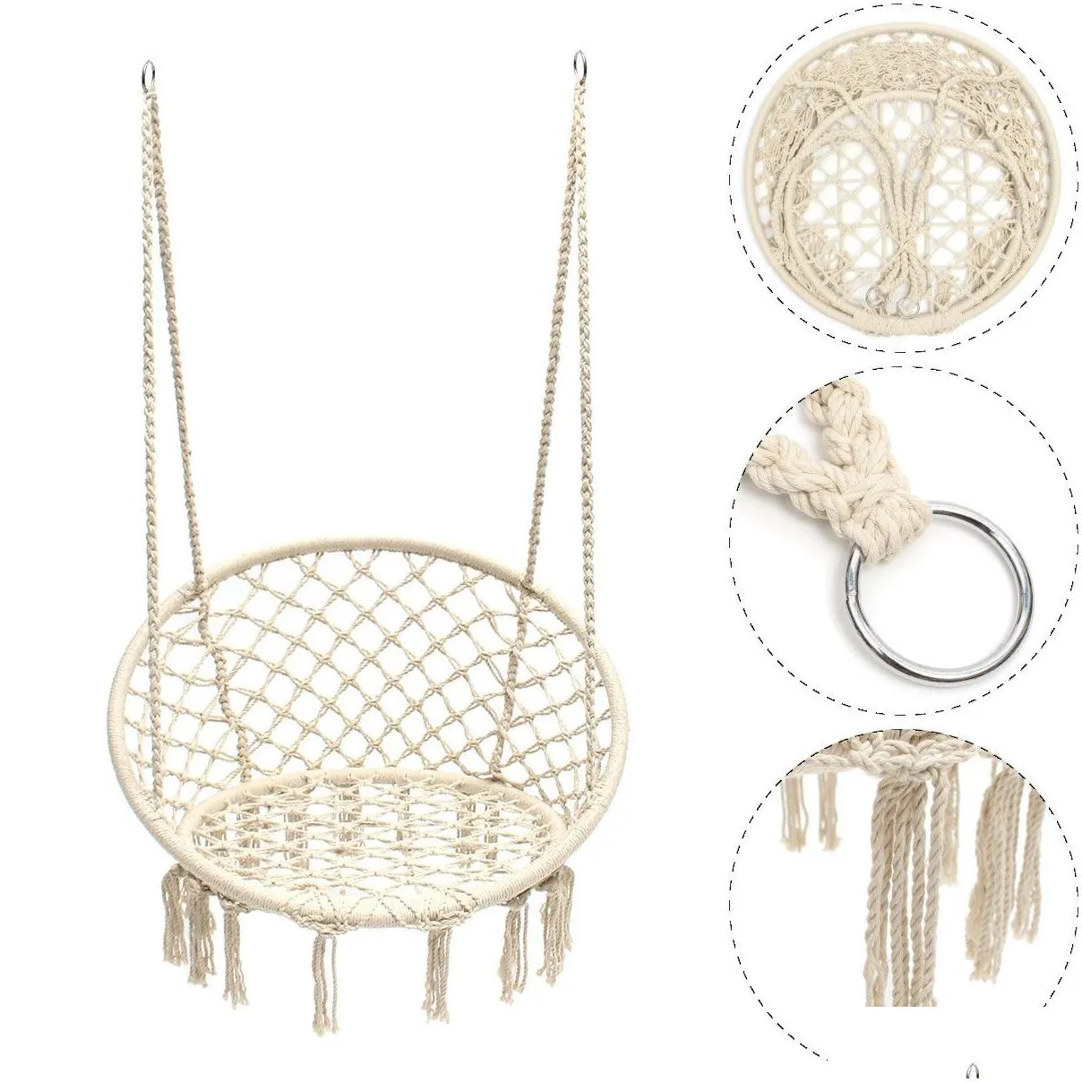 outdoor indoor handmade knitted round hanging hammock chair nordic style dormitory bedroom baby kid hanging chair children swing