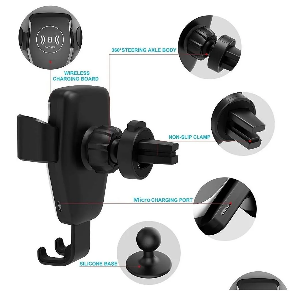 2020 automatic gravity qi wireless car  mount for iphone xs max xr x 8 10w fast charging phone holder for samsung s10 s9 