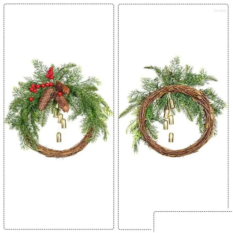 decorative flowers 1 pcs christmas pinecone bell rattan wreath door hanging rustic as shown 40x30cm day decorations