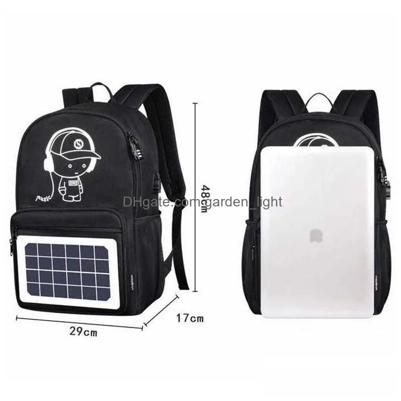 men backpacks solar cartoon anti-theft waterproof 14inches woman usb charging travel school bags for teenagers designer 0103