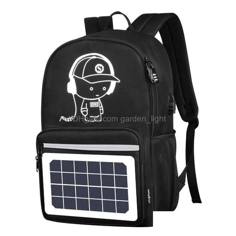 oxford cloth smart fashion unisex reflective strip creative solar energy charging multifunctional backpack 0103
