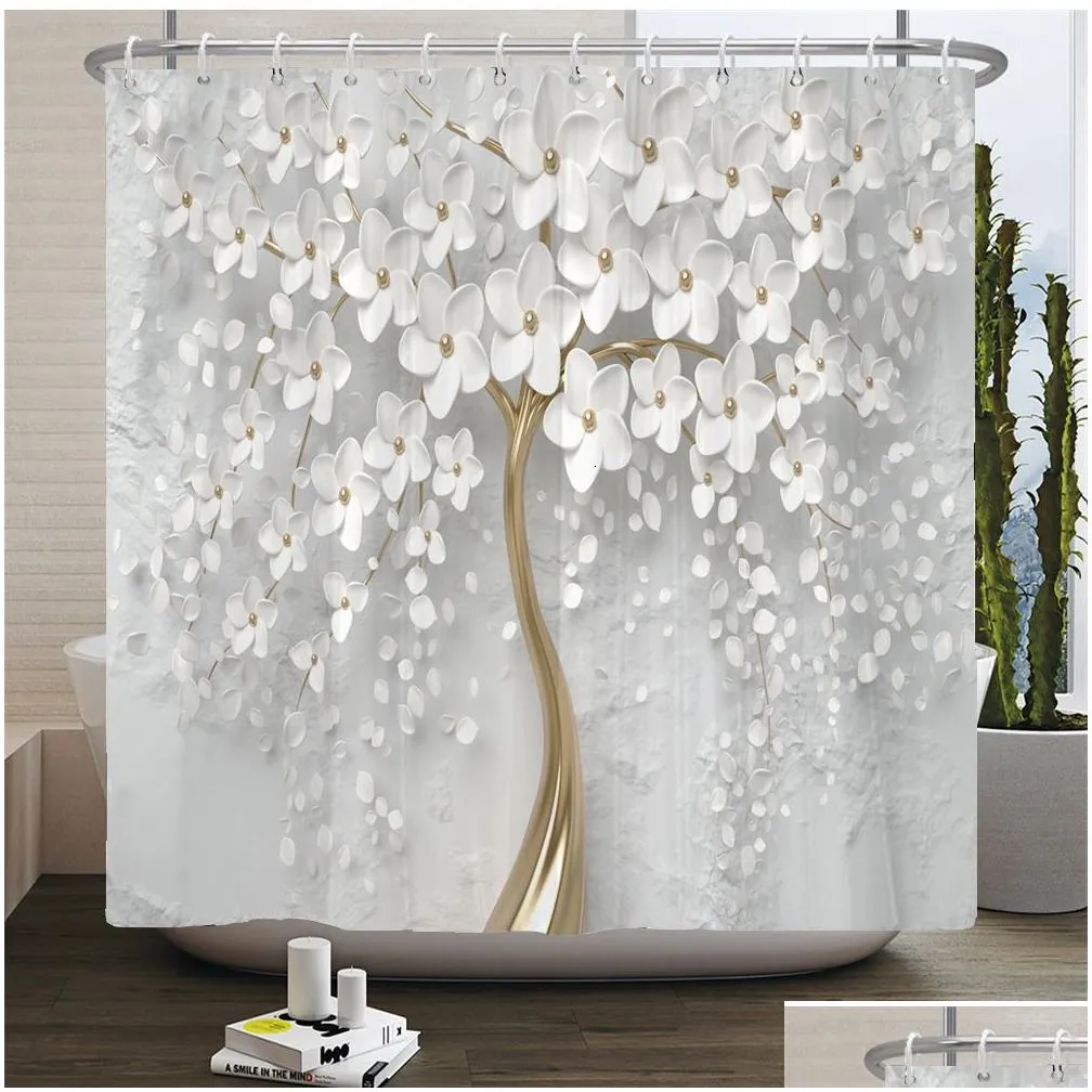 shower curtains 3d beautiful flower tree printed bathroom curtain polyester waterproof with hook home decoration shower curtains bathroom screen