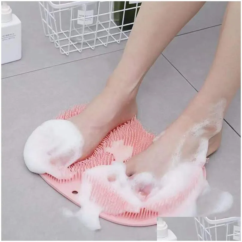 exfoliating shower massage scraper bathroom non-slip bath mat back massage brush silicone foot wash body cleaning bathing tool