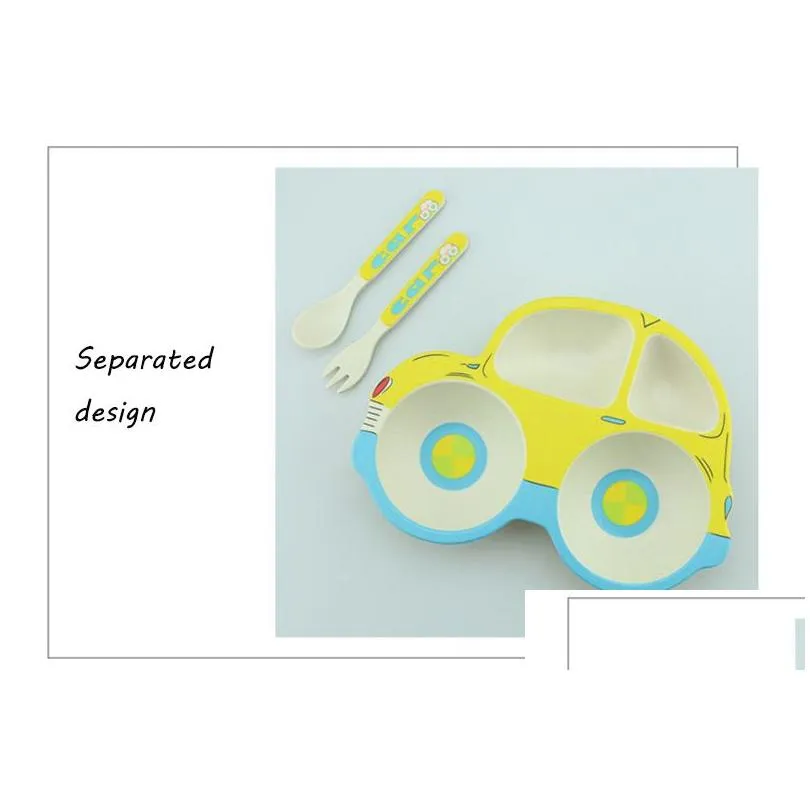 baby tableware bamboo fiber infant feeding plate dinnerware set with fork spoon cute car shape bowl dishes food container