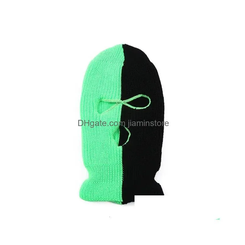 Fashion Face Masks & Neck Gaiter Two-Color 3 Holes Fl Face Er Ski Mask Hat Personality Uni Army Tactical Cs Windproof Clava Cap Winter Dhy0Z