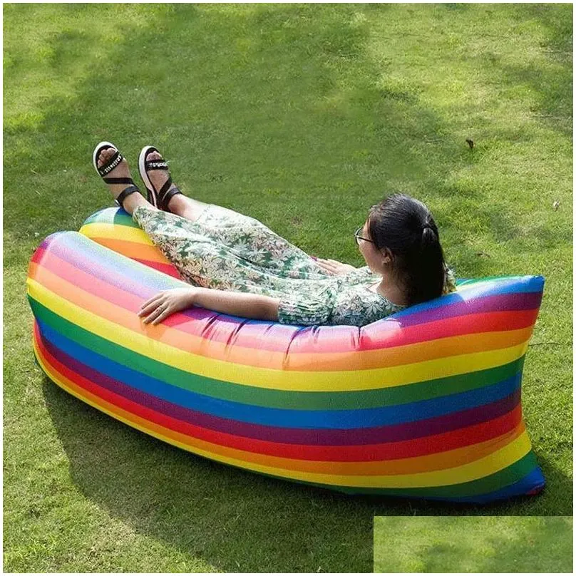 camp furniture inflated camping chair beach rainbow flower lazy air sofa picnic sleeping bed inflatable swimming sun lounger outdoor