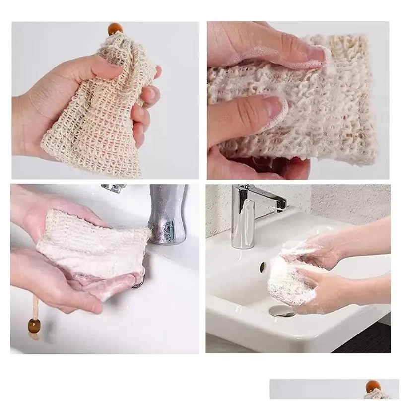 natural exfoliating mesh soap saver brush sisal bag pouch holder for shower bath foaming and drying fy2378 0531